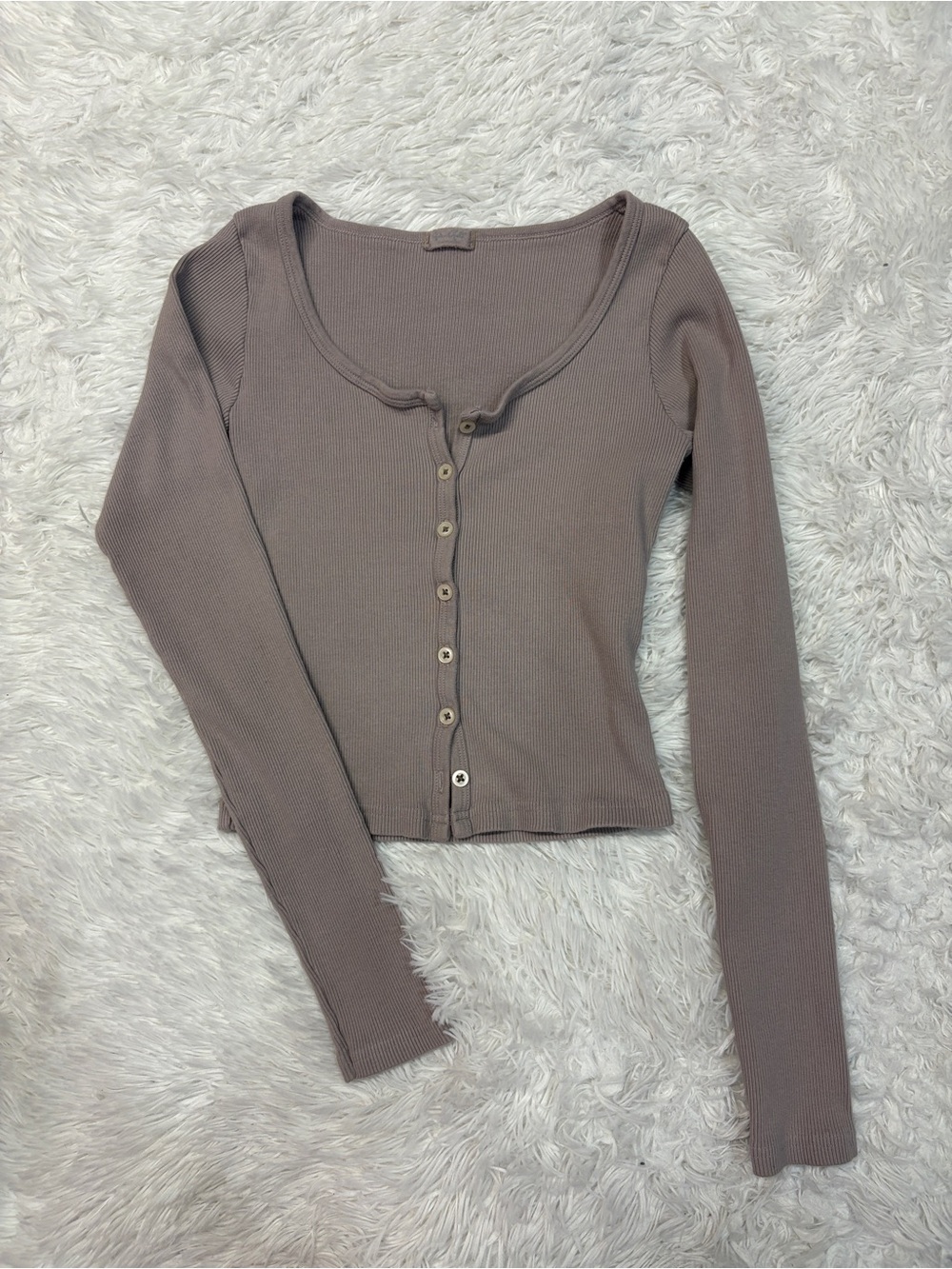 Brandy Melville Grey/Purple Long Sleeve Button Down Top - Picture 2 of 4